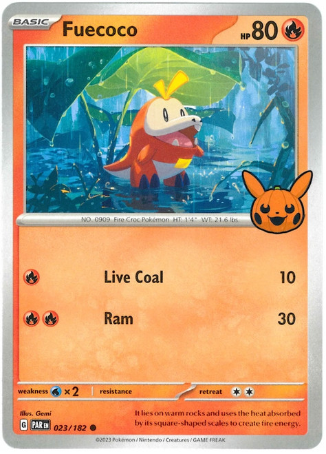 SV Paradox Rift 023/182 Fuecoco (Pikachu Pumpkin Stamp)
