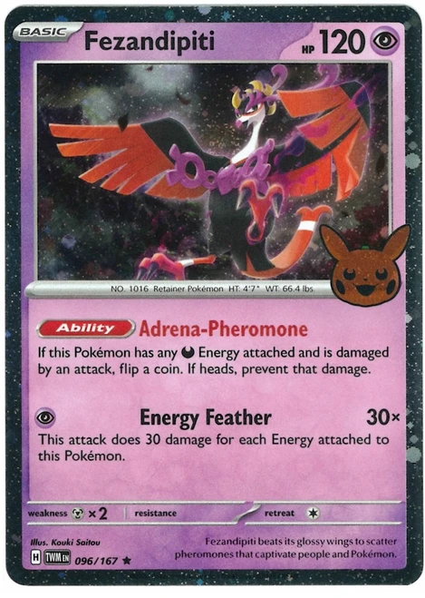SV Twilight Masquerade 096/167 Fezandipiti (Pikachu Pumpkin Cosmo Holo Stamp)