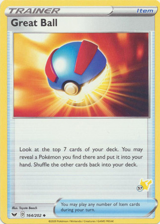 Sword & Shield (Base) 164/202 Great Ball (Pikachu Symbol 57)