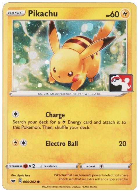 Sword & Shield (Base) 065/202 Pikachu (League Promo Cosmo Holo)