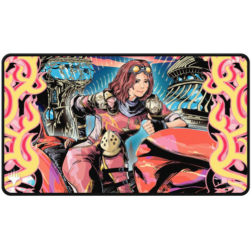 MTG Aetherdrift Black Stitched Playmat featuring Chandra, Spark Hunter