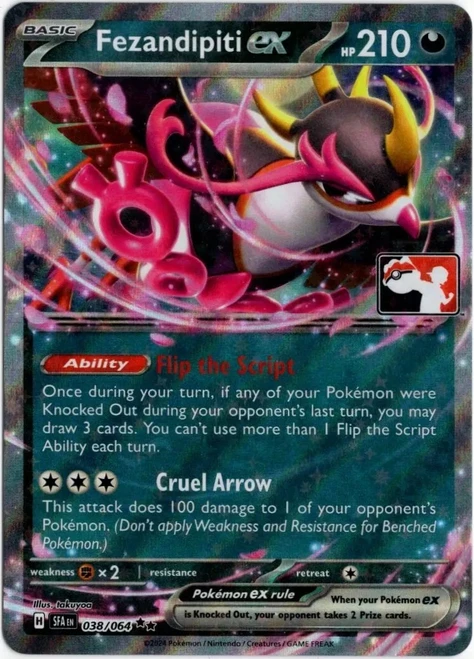 SV Shrouded Fable 038/064 Fezandipiti ex (Prize Pack League Promo Right Side Stamp)