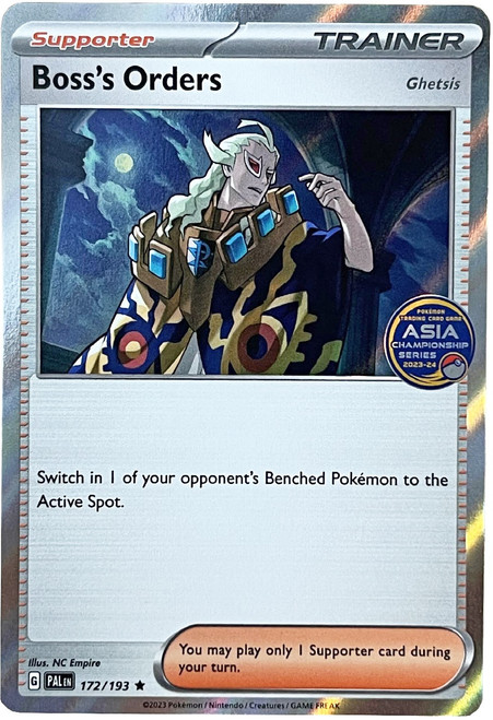 SV Paldea Evolved 172/193 Boss’s Orders [Ghetsis] (Asia Championship 23-24 Stamp)
