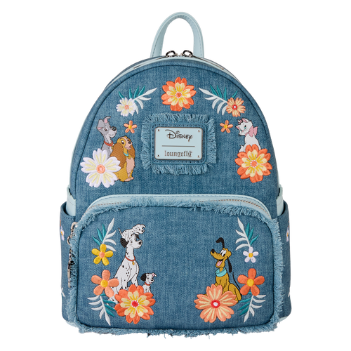 Disney: Dogs & Cats Floral Faux Denim Fringe Mini Backpack