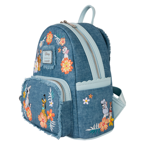 Disney: Dogs & Cats Floral Faux Denim Fringe Mini Backpack