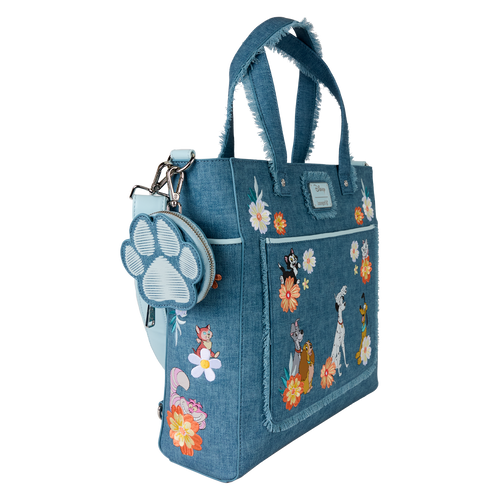 Disney: Dogs & Cats Floral Faux Denim Convertible Backpack & Tote Bag with Coin Bag