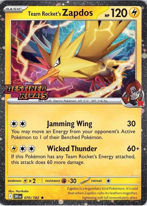 SV Destined Rivals 070/182 Team Rocket's Zapdos (Cosmo Holo Destined Rivals Stamp)
