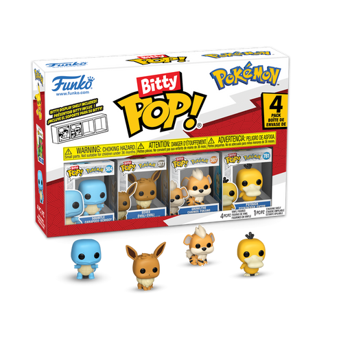 Bitty POP! Pokemon: Squirtle, Eevee, Growlithe & Psyduck 4-Pack