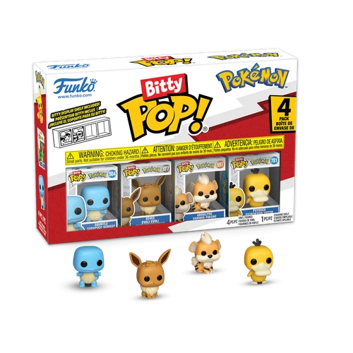 Bitty POP! Pokemon: Squirtle, Eevee, Growlithe & Psyduck 4-Pack