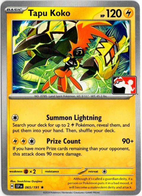 SV Surging Sparks 065/191 Tapu Koko (Prize Pack League Promo Non-Holo)