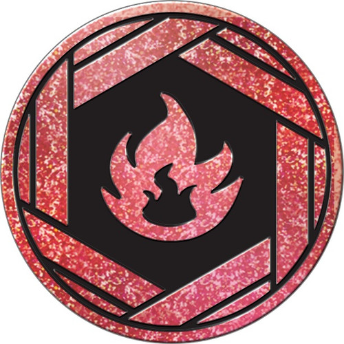 Black & Red Glitter Oversized Fire Symbol Oversized Coin