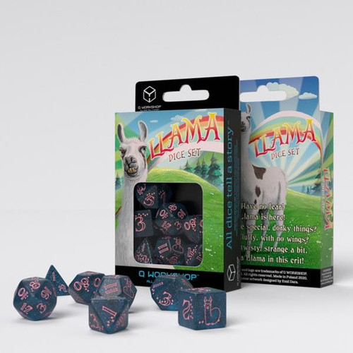 Sparkling Llama - Dice Set: Glittering Dark Blue & Pink