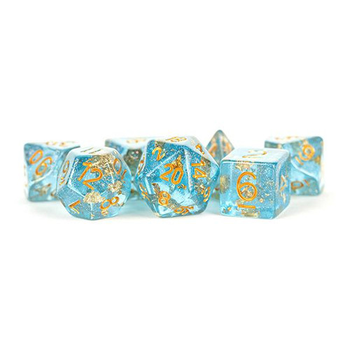 Fanroll - Resin Polyhedral Dice Set: Blue with Gold Foil (16mm)