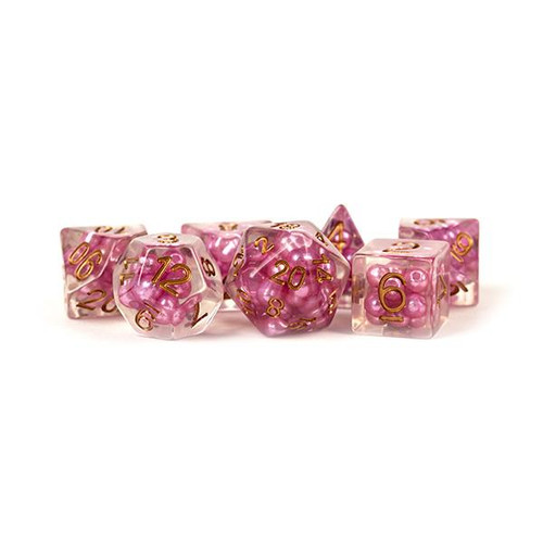 Fanroll - Resin Polyhedral Dice Set: Pearl Pink with Copper Numbers (16mm)