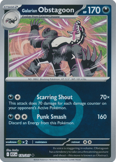 ME Ascended Heroes 132/217 Galarian Obstagoon (Reverse Holo ENERGY SYMBOL)