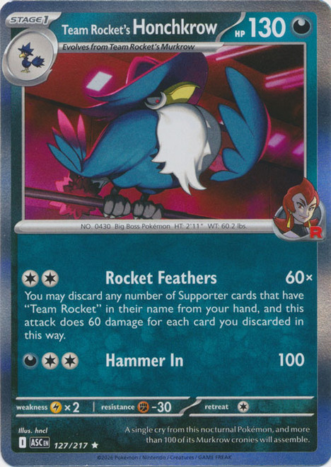 ME Ascended Heroes 127/217 Team Rocket's Honchkrow (Holo)