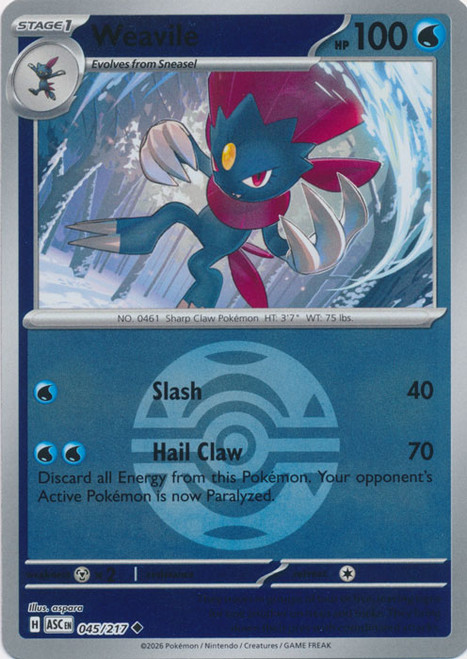 ME Ascended Heroes 045/217 Weavile (Reverse Holo BALL SYMBOL)