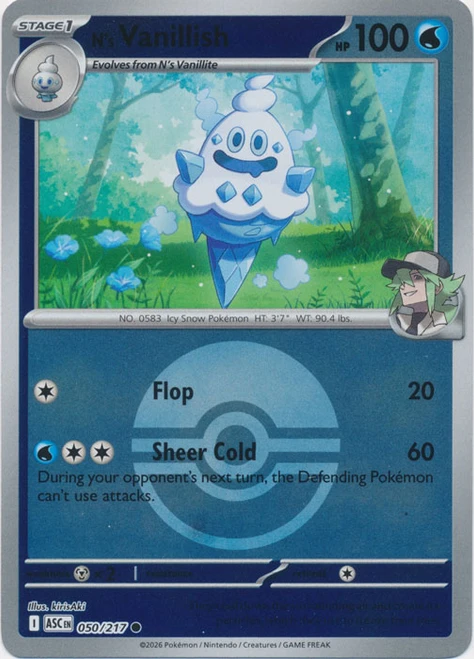 ME Ascended Heroes 050/217 N's Vanillish (Reverse Holo BALL SYMBOL)