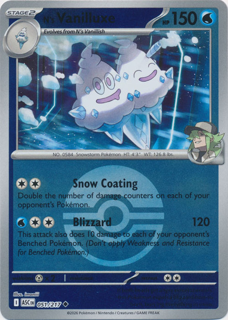 ME Ascended Heroes 051/217 N's Vanilluxe (Reverse Holo BALL SYMBOL)