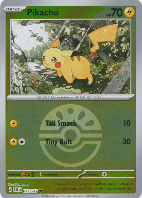 ME Ascended Heroes 055/217 Pikachu (Reverse Holo BALL SYMBOL)