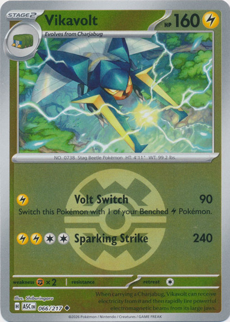 ME Ascended Heroes 066/217 Vikavolt (Reverse Holo BALL SYMBOL)