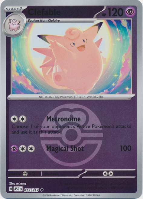 ME Ascended Heroes 075/217 Clefable (Reverse Holo BALL SYMBOL)