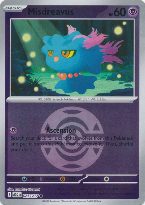 ME Ascended Heroes 085/217 Misdreavus (Reverse Holo BALL SYMBOL)