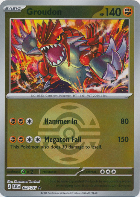 ME Ascended Heroes 108/217 Groudon (Reverse Holo BALL SYMBOL)