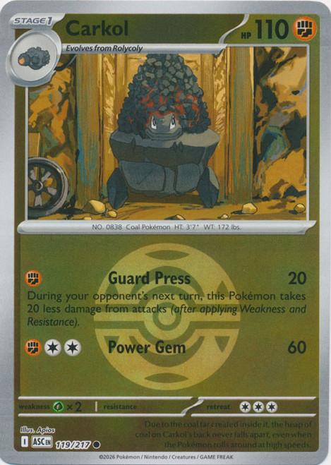 ME Ascended Heroes 119/217 Carkol (Reverse Holo BALL SYMBOL)