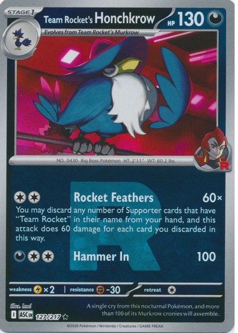 ME Ascended Heroes 127/217 Team Rocket's Honchkrow (Reverse Holo ROCKET SYMBOL)