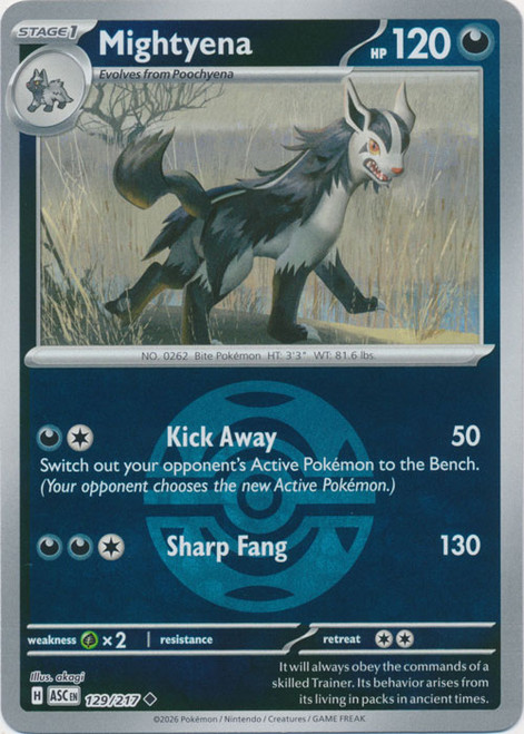 ME Ascended Heroes 129/217 Mightyena (Reverse Holo BALL SYMBOL)