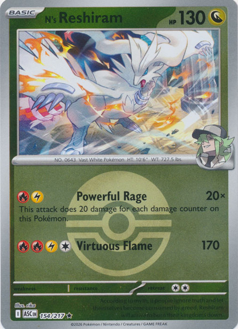 ME Ascended Heroes 154/217 N's Reshiram (Reverse Holo BALL SYMBOL)