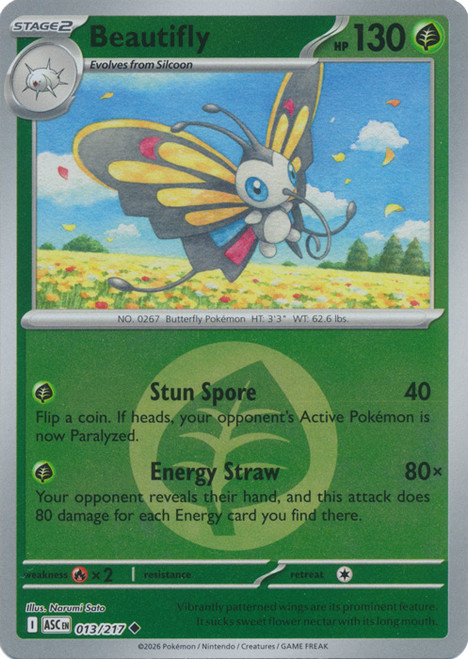 ME Ascended Heroes 013/217 Beautifly (Reverse Holo ENERGY SYMBOL)