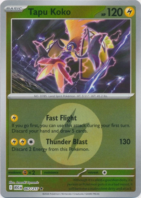 ME Ascended Heroes 067/217 Tapu Koko (Reverse Holo ENERGY SYMBOL)