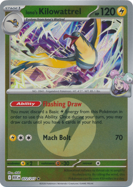 ME Ascended Heroes 072/217 Iono's Kilowattrel (Reverse Holo ENERGY SYMBOL)