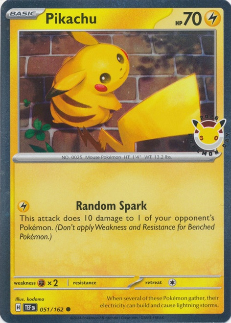 SV Temporal Forces 051/162 Pikachu (Cosmo Holo Pokemon Day Stamp)