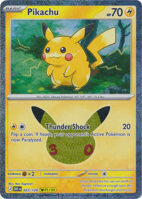 30th Celebration 023/128 Pikachu 01/30 (Holo)