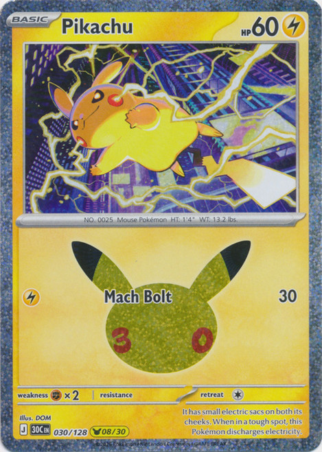 30th Celebration 030/128 Pikachu 08/30 (Holo)