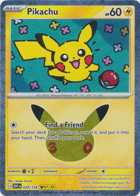30th Celebration 029/128 Pikachu 07/30 (Holo)