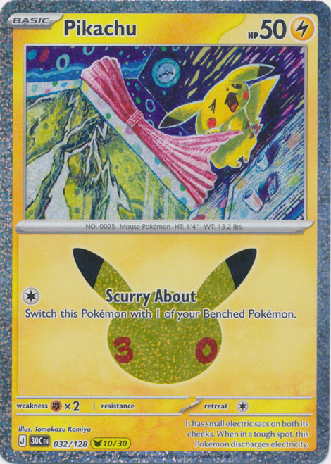 30th Celebration 032/128 Pikachu 10/30 (Holo)