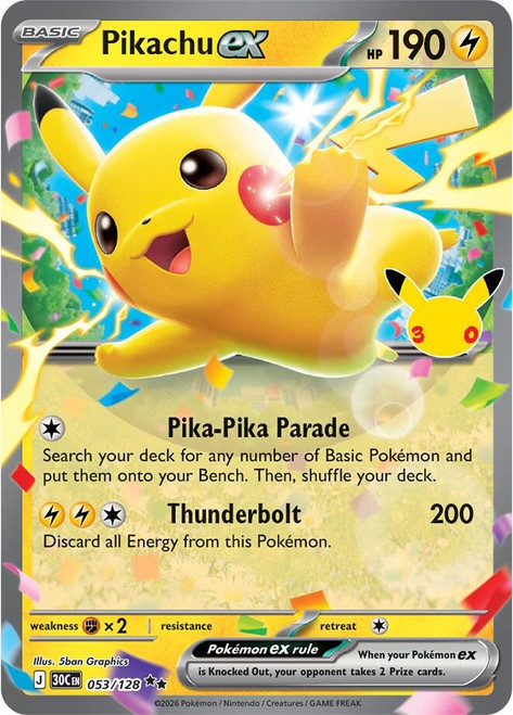 30th Celebration 053/128 Pikachu ex (Half Art)