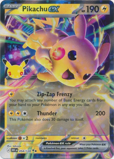 30th Celebration 054/128 Pikachu ex (Half Art)
