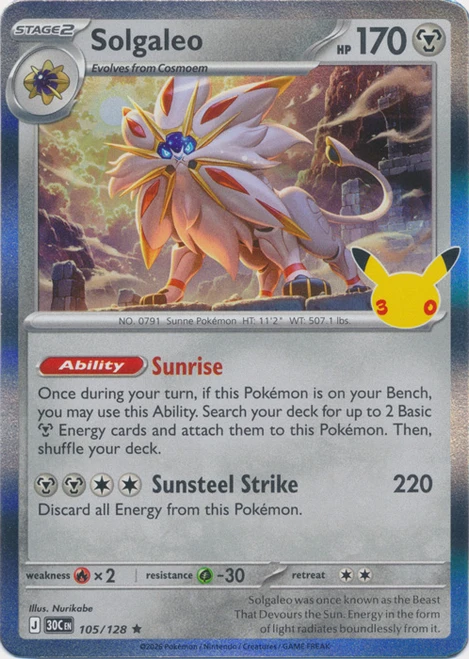 30th Celebration 105/128 Solgaleo (Holo)