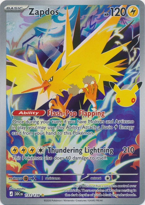 30th Celebration 133/128 Zapdos (Illustration Rare)
