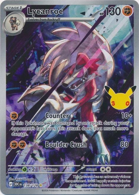 30th Celebration 138/128 Lycanroc (Illustration Rare)
