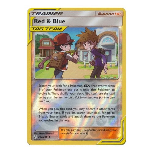 SM Cosmic Eclipse 202/236 Red & Blue (Tag Team) (Reverse Holo