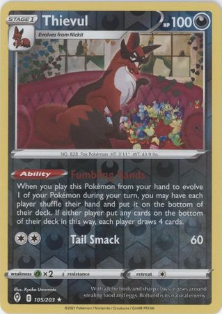 Evolving Skies 105/203 Thievul (Reverse Holo) | Magic Madhouse