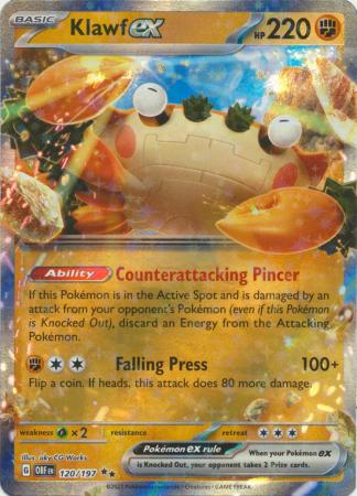 klawf ex pokemon card value - 120/197 Obsidian Flames Double Rare - NM/MINT + Saver this attack does 80 more damage SV Obsidian Flames 120/197 Klawf