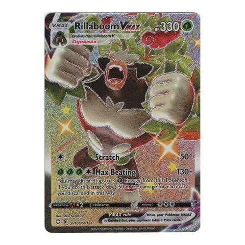 Shining Fates SV106/SV122 Rillaboom VMAX (Full Art Shiny) | Magic Madhouse Shining Fates SV106/SV122 Rillaboom VMAX (Full Art Shiny) | Magic Madhouse
