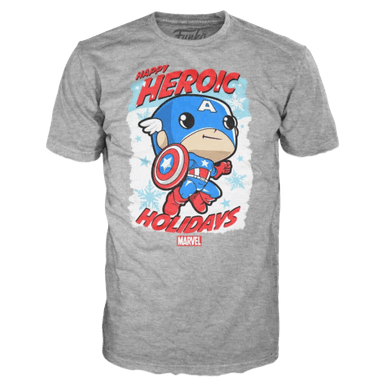 Funko POP! Tee: Happy Heroic Holidays Captain America in Grey | Size: Small